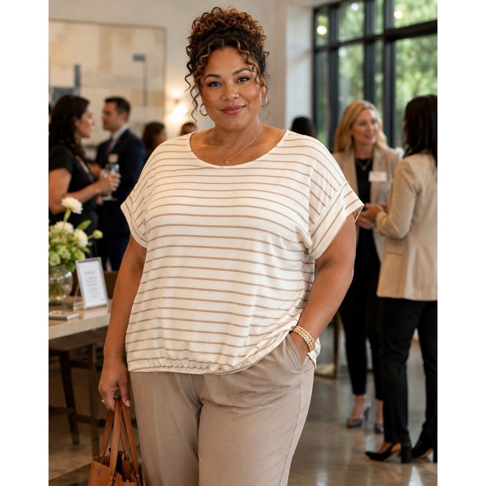 J Jill Wear Ever 3X Striped Top Cream Taupe ECOVERO Viscose NWT $79